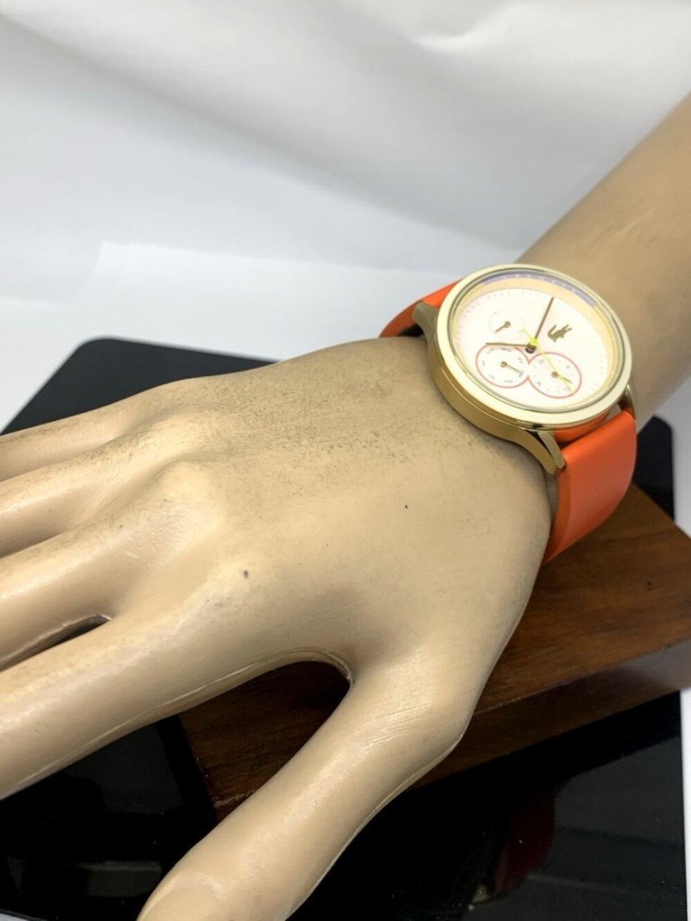 Lacoste Womens Watch 2001338 Skyhook Quartz Beige Dial Orange Leather Strap 38mm - Picture 5 of 14